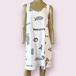 BaBa Hawaii Vintage Sleeveless Tank Tee Shirt Sun Dress Size M White Black Beach